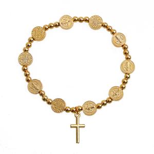 Unisex Christian Jesus Crucifix for Cross Rosary Beads Pendant Bracelet Gold Vintage Alloy Charm Link Chain Bracelet