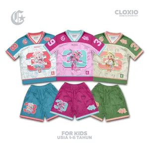 CLOXIO - Setelan Pakaian Anak Perempuan - Baju Anak Cewek - Kaos Jersey Cute Anime Girls Lucu Imut