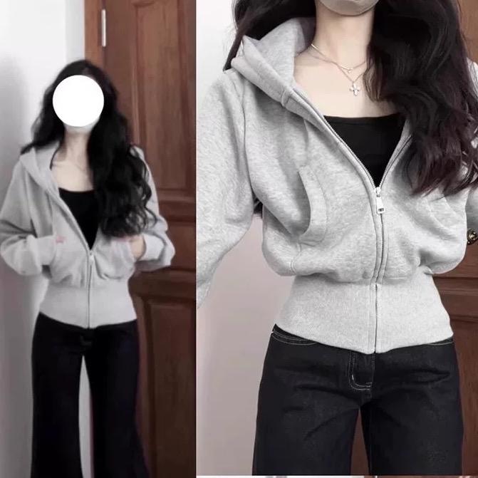 Áo Hoodie Zip Nỉ Bông Nữ Crotop Fix Dáng