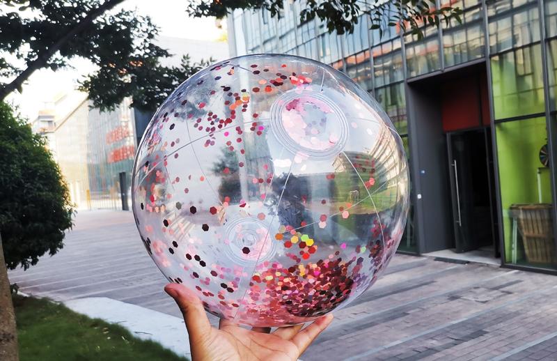 Product Introduction of 40cm Transparent Sequins Beach Ball Thick Material Inflation Balloon Water Float Swimming Pool Playing Water Toy Ball 6