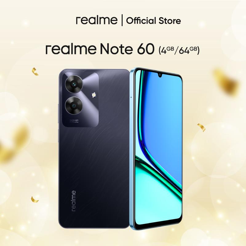 Điện Thoại Realme Note 60 (4GB - 64GB) Đen Vân Đá - Màn Hình IPS LCD HD+, Pin Bền Bỉ, Kháng Bụi Nước, BH 12 Tháng