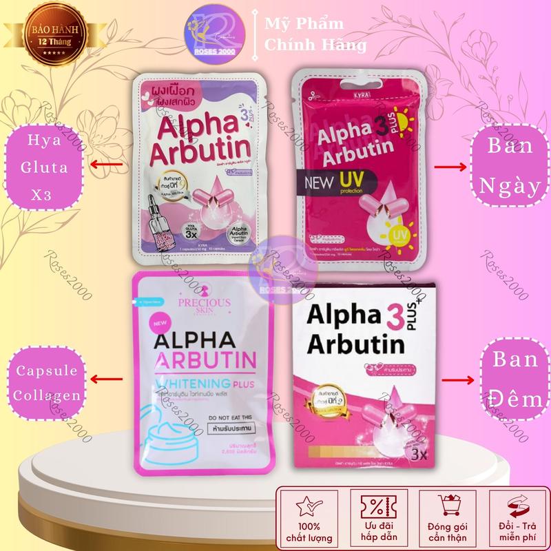 Vỉ 10 Viên Bột Kích Trắng Kyra Alpha Arbutin 3 Plus Đêm Ngày UV Giúp Da Trắng Mịn Hàng Thái Lan Chính Hãng