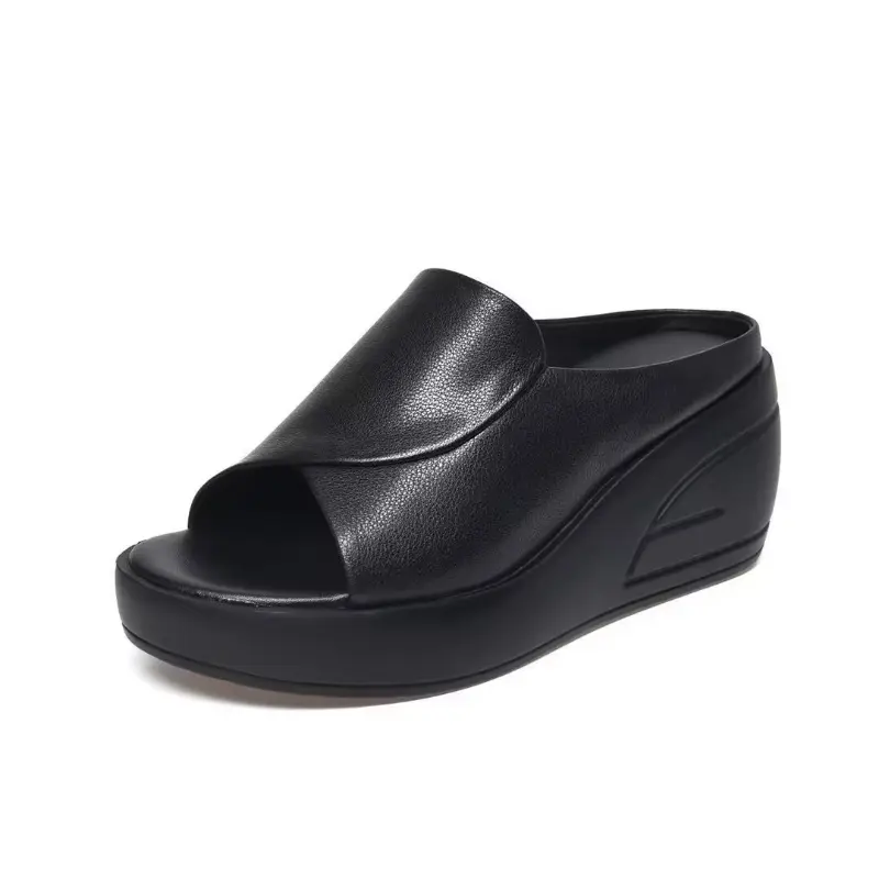Summer New Open Toe Sexy Solid Thick Sole Slope Heel Slippers for Women Outwear Comfortable Women's Single Shoes
