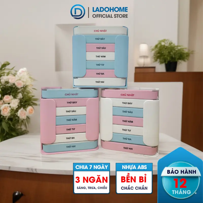 [LADOHOME] Hộp chia thuốc 3 buổi 7 ngày LH-2037 nhỏ gọn tiện dụng mang theo đi học du lịch công tác 0
