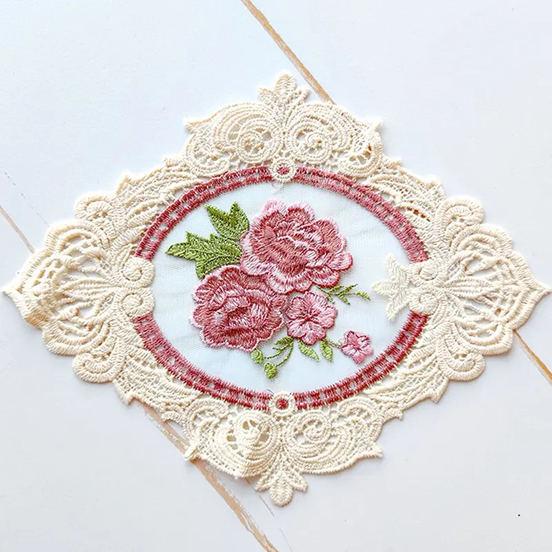 Đĩa lót bàn thêu Thủ Công, Phong cách Châu Âu, Tấm lót đĩa cách nhiệt ren, Tấm lót bàn chống bỏng, Thích hợp cho Bàn ăn, 1 miếng