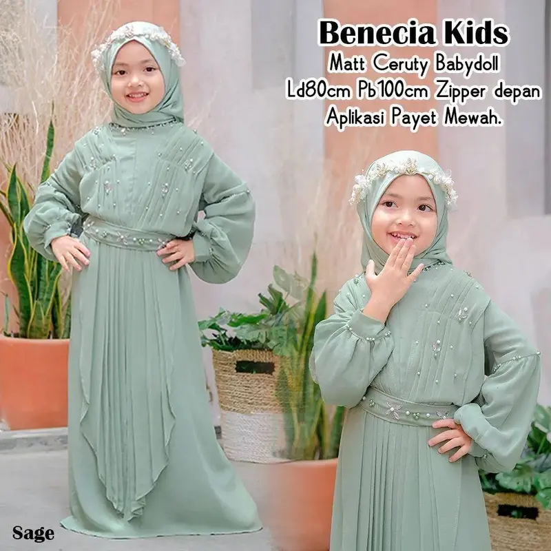 Benecia Kids Set Gamis Anak Peyet Mewah Kondangan Syari Free Pashmina Premium 1