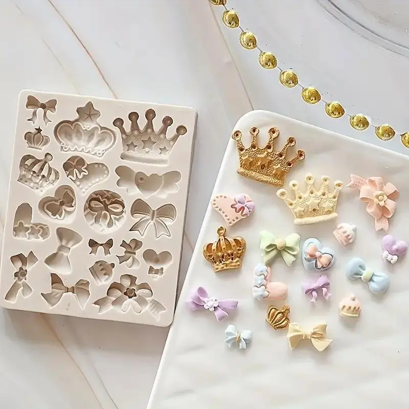 Random Color Mini Crown Bow Fondant Mold, 1 Count Silicone Cake Decorating Mold, Chocolate Mold, Baking Cake Tool for Home Kitchen, Baking Supplies