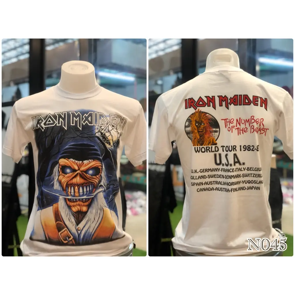Minimalist Style IRON MAIDEN Foreign Rock Band Shirt People No Seams Legs. Screen Front And Back Drive Loud People.