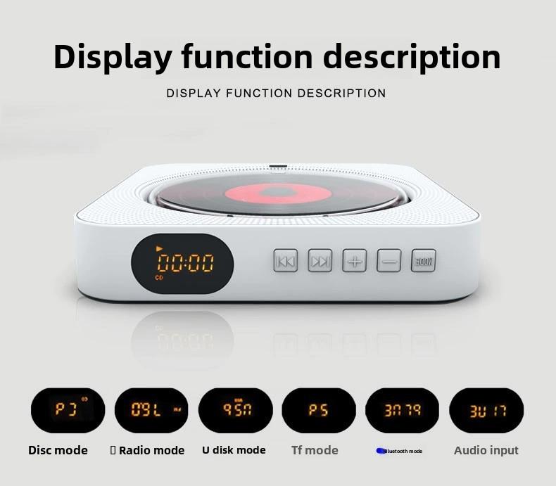 Product Introduction of Wall mounted CD player with Bluetooth remote control USB music player LED display speaker portable FM radio 7