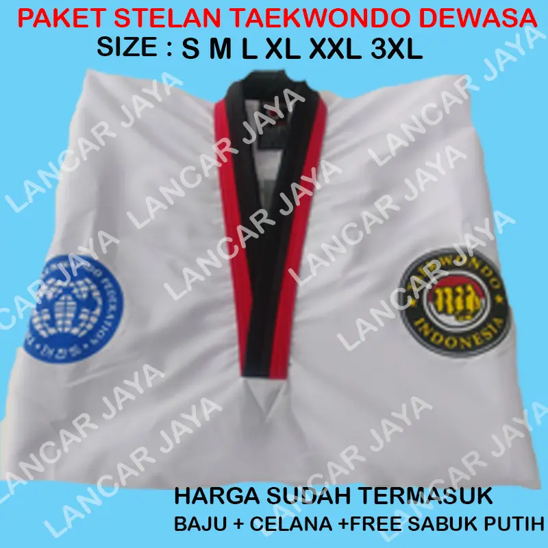 BAJU TAEKWONDO KRAH HITAM MERAH BELADIRI DEWASA FREE SABUK PUTIH 2