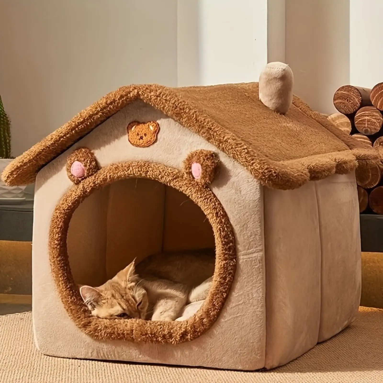 1pc Set of Comfortable Cat House - Soft, Warm, Detachable, Washable, Comfortable Polyester Pet Bed House, Suitable for Cats and Puppies - Provide a Perfect Winter Nest for Your Fluffy Friend