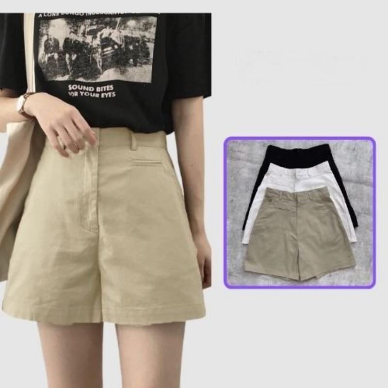  Quần Short Kaki Ống Rộng Lưng Cao Túi Mổ Cơi Ulzzang Màu Đen Trắng Be Quần Đùi Nữ Cạp Cao Chuẩn Phong Cách Hàn Quốc Đẹp 
