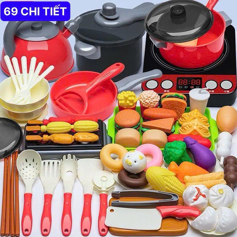 Bộ Đồ chơi nấu ăn 69 Chi Tiết, Có Bếp Nấu , Đầy Đủ Dụng Cụ Nhà Bếp Cho Bé Trai Gái Tập Nấu Ăn