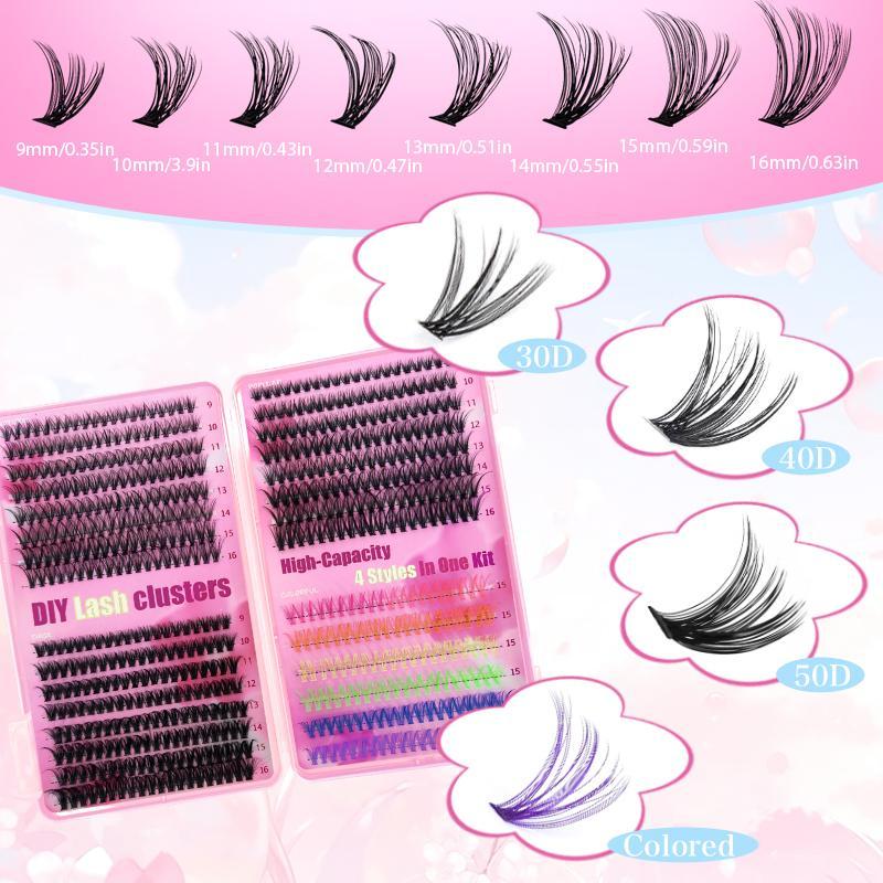 Mixed Style Individual Cluster Lashes Set, 30D 40D 50D 9-16mm Clusters Eyelashes & Double-ended Seal and Bond & Brush & Tweezers, 1 Set Natural Curl Eyelashes Extensions Kit, Eye Makeup Product for Women & Girls, Valentine's Day Gift, Cosmetic 3