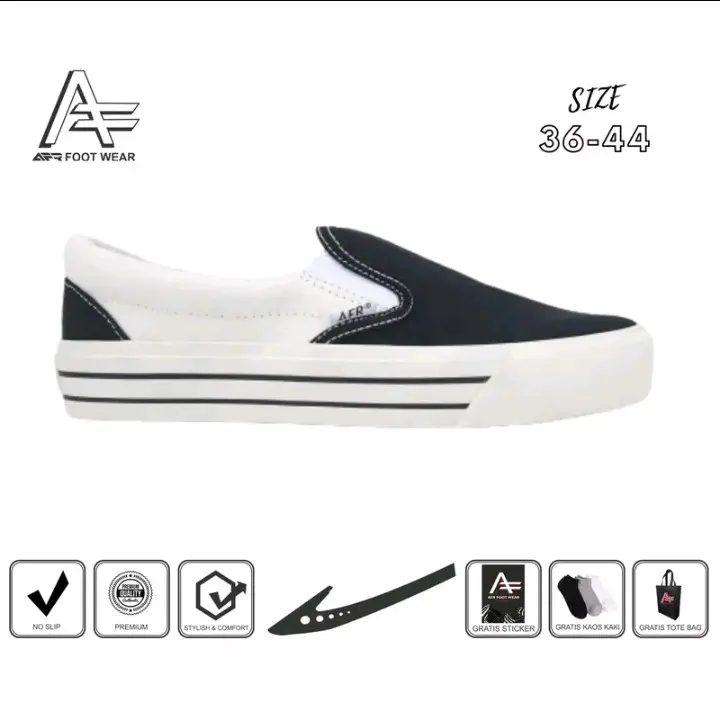 SEPATU AFR SLIP ON CUTE STEPZ GRZ2 WHITE BLACK unisex