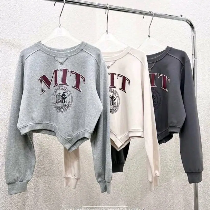 MIT CROPE SWEATER WANITA - ATASAN WANITA KOREAN STYLE Katun Slim-fitting Fleece Lembut Tebal Oversize Crewneck Sweatshirt