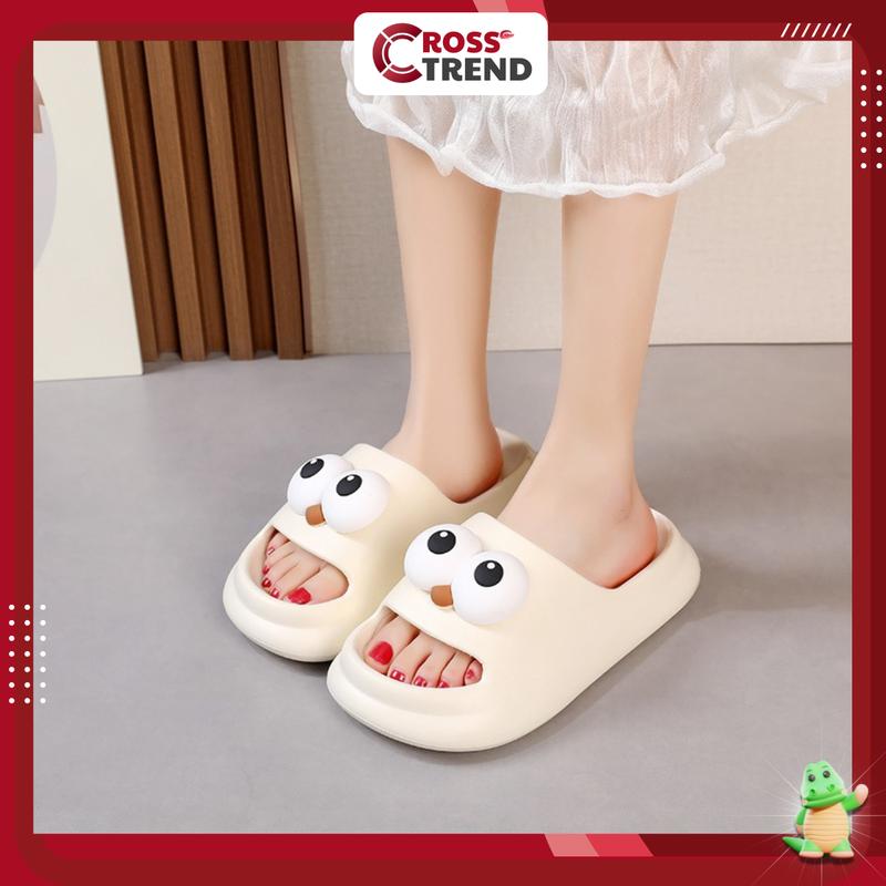 Dép bánh mì nữ mới nhất 2025, Dép quai ngang nữ xinh đi học MẮT TO đế cao 4cm quai hậu đế bánh mì phong cách gril phố thể thao Shoes CROSS TREND