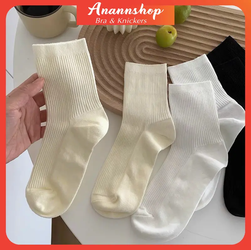 Set 5 đôi Tất cao cổ nữ phong cách Vintage Hàn Quốc, vớ nhún cao cổ nữ nhiều màu chất cotton mềm mịn HQ 0