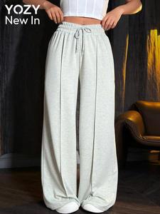YOZY Women's Plain Drawstring Waist Wide Leg Sweatpants, Casual Comfy Pants for Daily Wear, Ladies Bottoms for All Seasons
