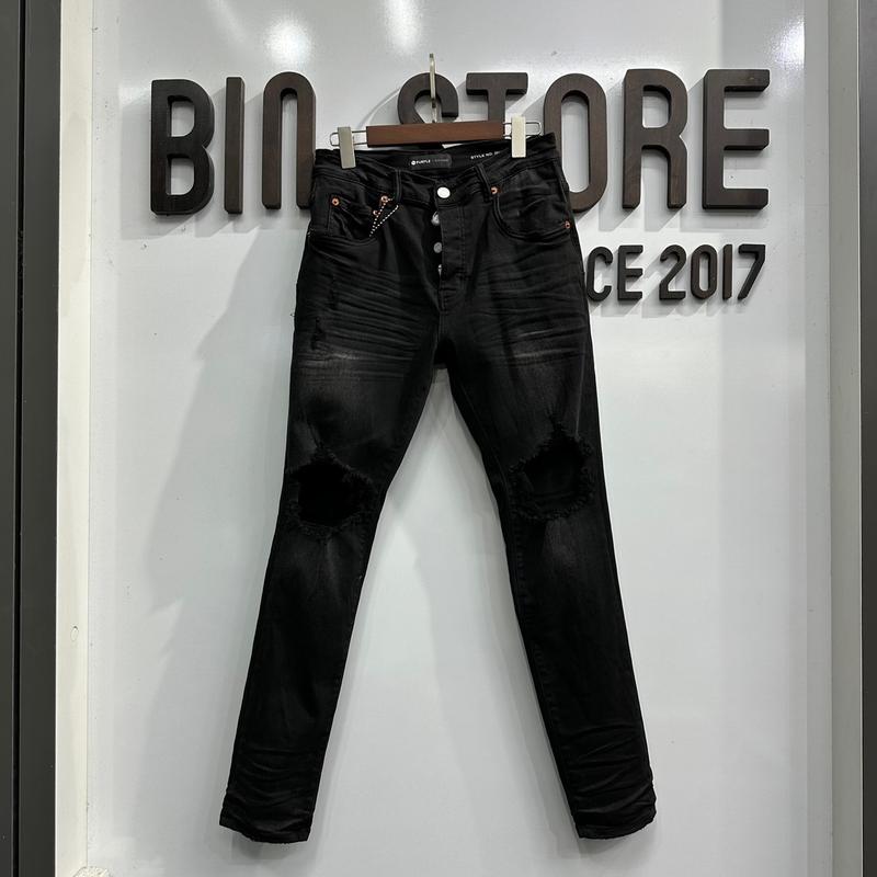 Quần jean bò purple bản đen trơn rách gối siêu chất cotton 4 cúc Nam