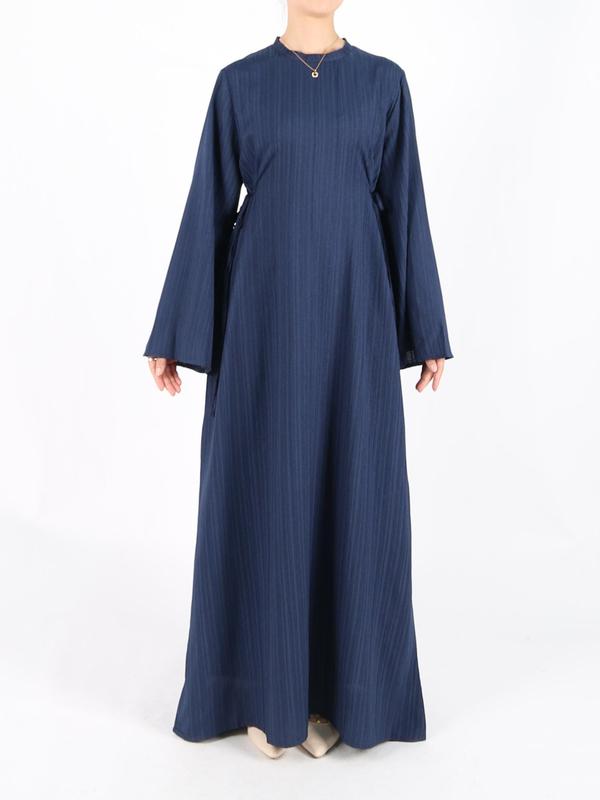 Women's Plain Tie Front Flounce Sleeve Dress, Elegant Long Sleeve Round Neck Dress for Spring & Fall, Women's Clothing for Daily Wear, Modest Clothes 3