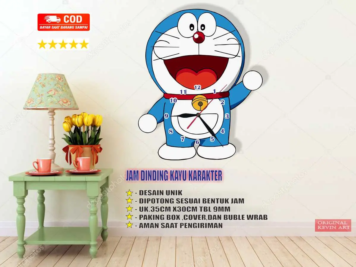 Jam dinding karakter doraemon tempel tembok estetik jumbo hiasan ruang tamu murah