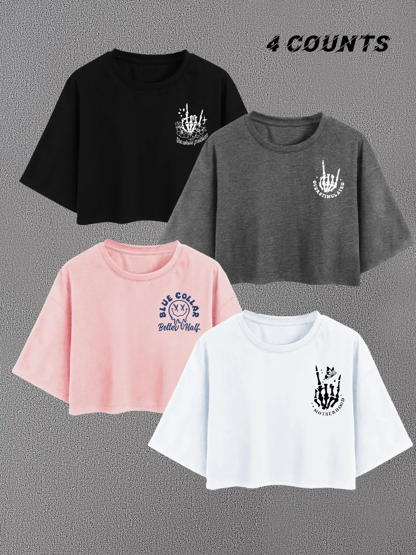 Women's Letter & Skeleton Hand Print Round Neck Tee, Casual Short Sleeve T-shirt for Summer, Ladies Streetwear Clothes for Daily Wear