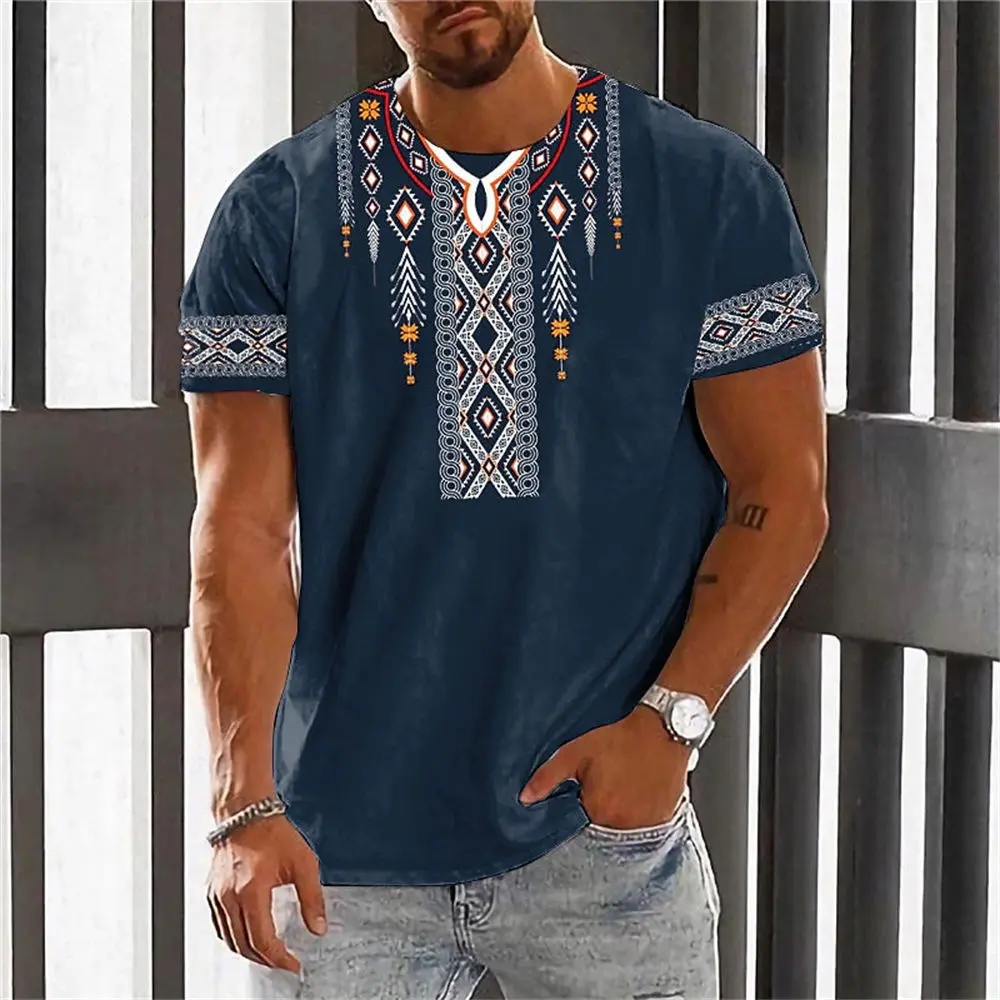 Vintage Ethnic Style Men's T Shirt Dashiki Traditional Wear Clothing Short Sleeve Casual Retro Streetwear Clothes for Men Top