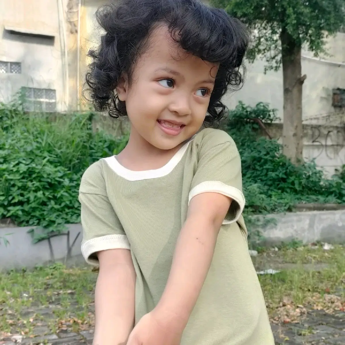 KAOS ANAK POLOS TWO TONE SAGE GREEN