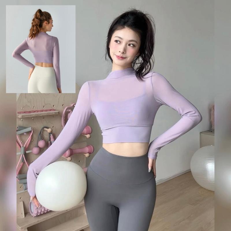 Áo Thể Thao Dài Tay A058 Phối Lưới Quyến Rũ Tập Gym Tập Yoga Nữ - Top Áo Thun Sport