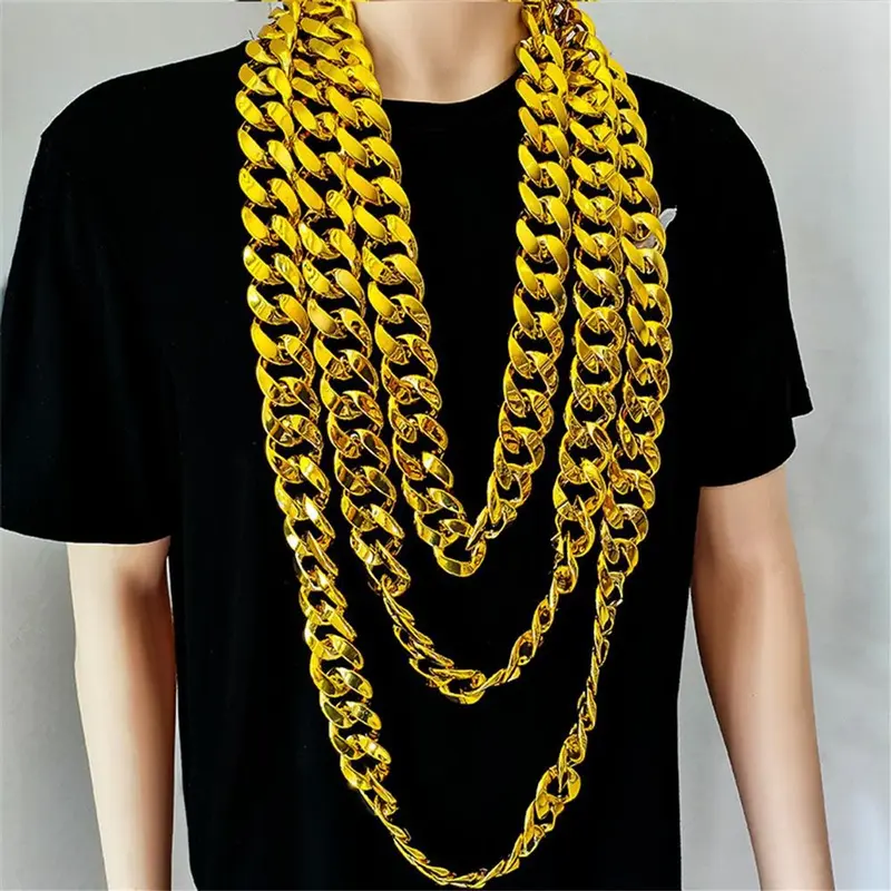 (Có Sẵn) Dây chuyền vàng mô phỏng lớn vòng cổ hiphop Đạo cụ hiệu suất nhựa 0