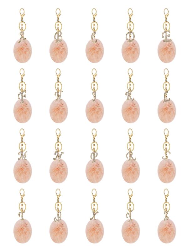 Women's Fashion 26 Letter & Pom Pom Design Keychain, Summer Cute Rhinestone Decor Keychain for Car Keys for Women & Girls, Trendy All-match Accessories As Birthday Gift 2