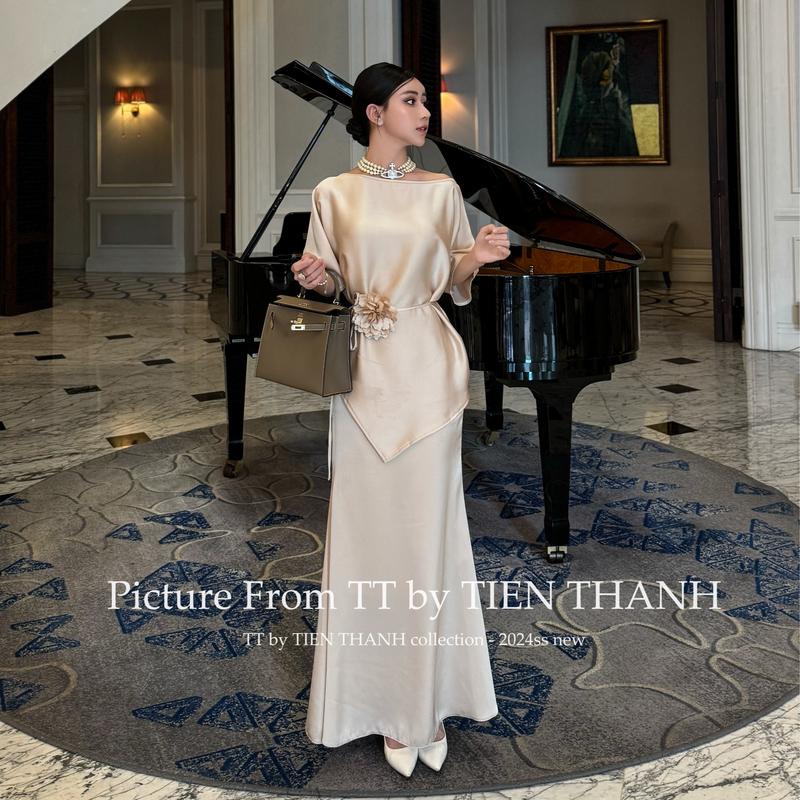 Bộ đồ Julie từ T T by TIENTHANH - Chân váy đuôi cá, áo đơn giản lệch vai - Màu trắng/đen/nude đậm/nude nhạt/đỏ đô/xám tây - Chất liệu lụa Hàn Châu - Kích thước S/M/L - Nữ, Women Nữ Top 6