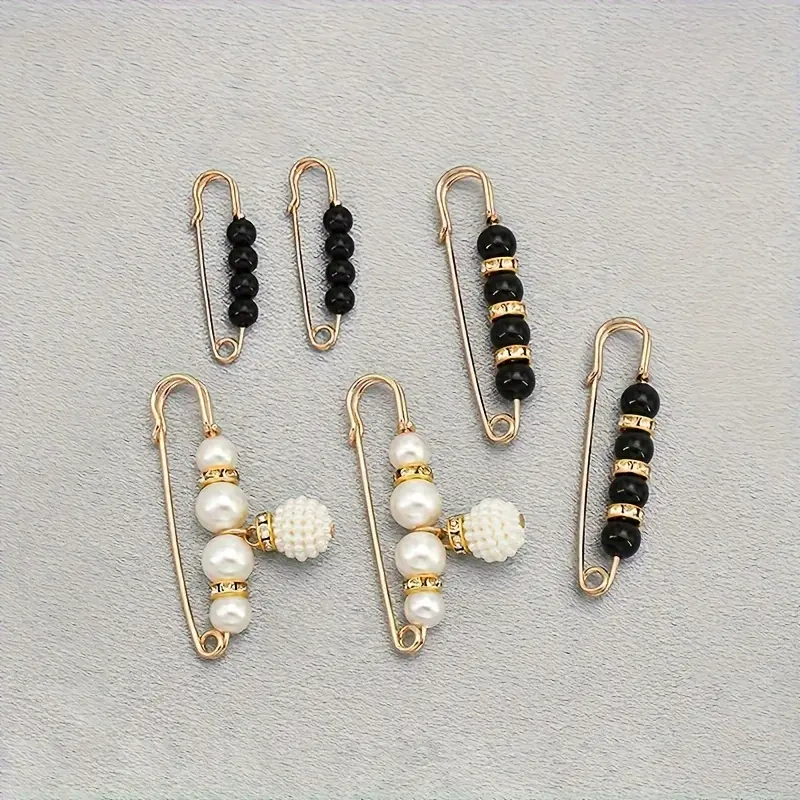 6pcs Faux Pearl Brooch Pins For Women, Cardigan Safety Pin Shirt Dress Pins Pearl Sweater Shawl Clip Waist Pins For Dress Pants White Pearl Brooches For Women 7