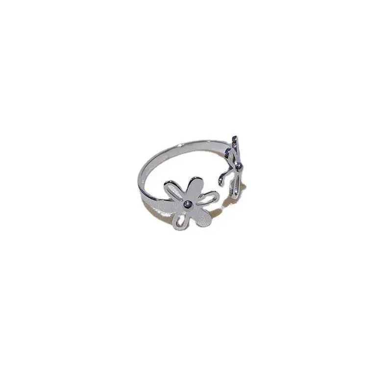 INS Japanese and Korean Style SUNFLOWER Ring, Titanium Steel Light Luxury Chrysanthemum Index Finger Ring, Women's Simple Opening Ring