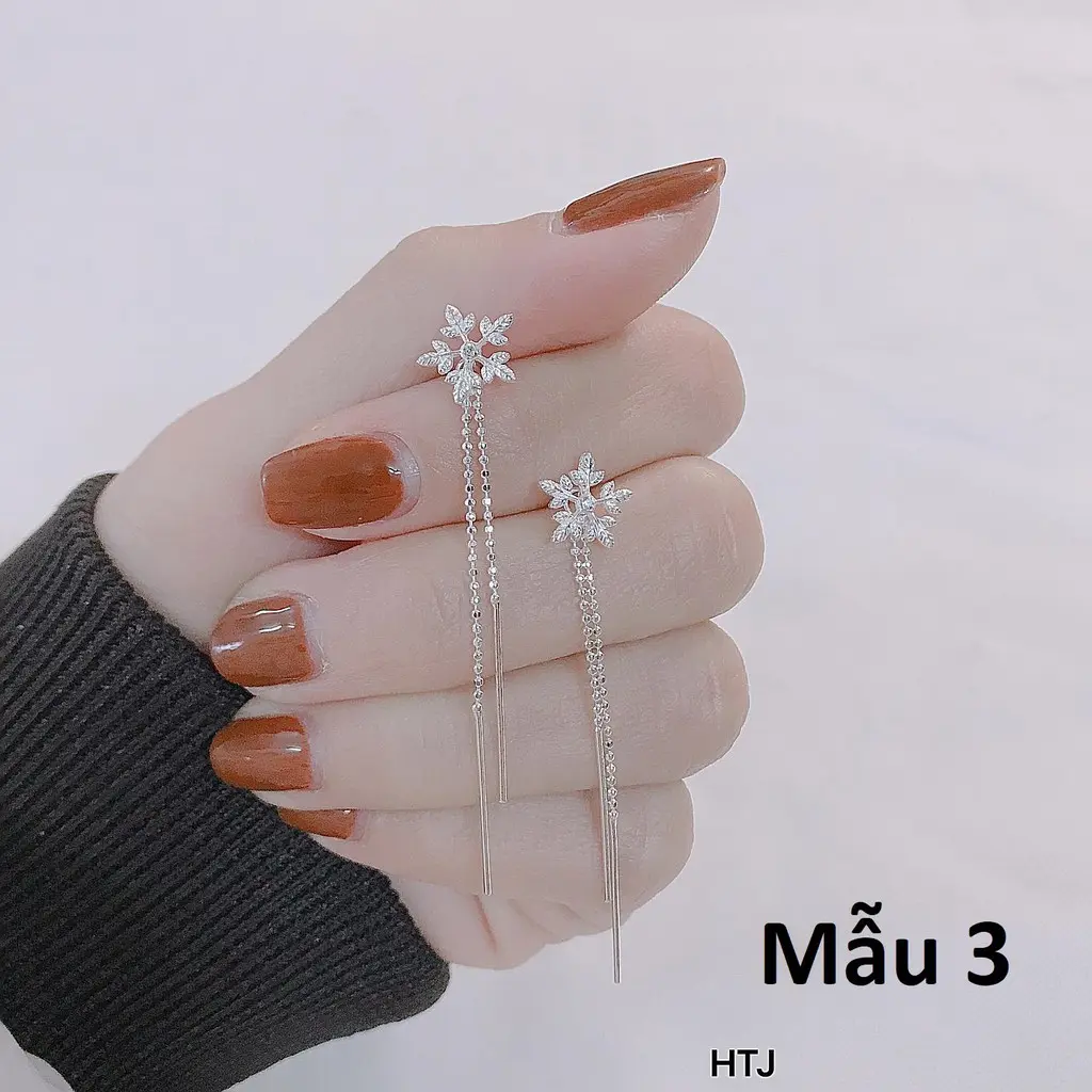 Bông tai bạc 2 tua bi thời trang chất liệu bạc Ý MS95e Khuyên Tai