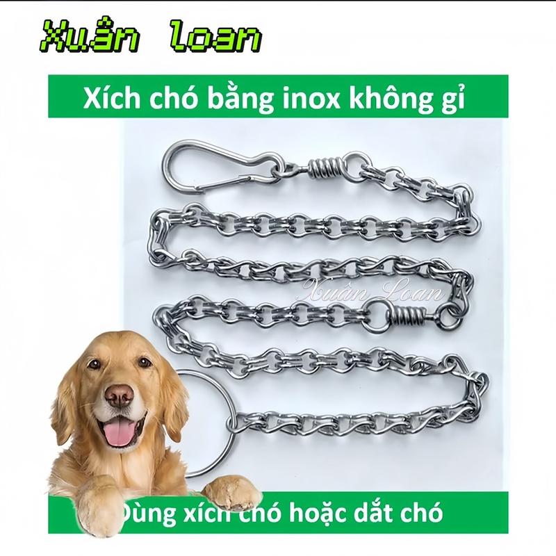 ￼Dây xích chó inox kèm vòng cổ nhiều kích thước - Dây dắt chó mèo không gỉ có chống xoắn dắt đi dạo các loại: Chó Becgie, Phốc, Corgi, Pug, Poodle