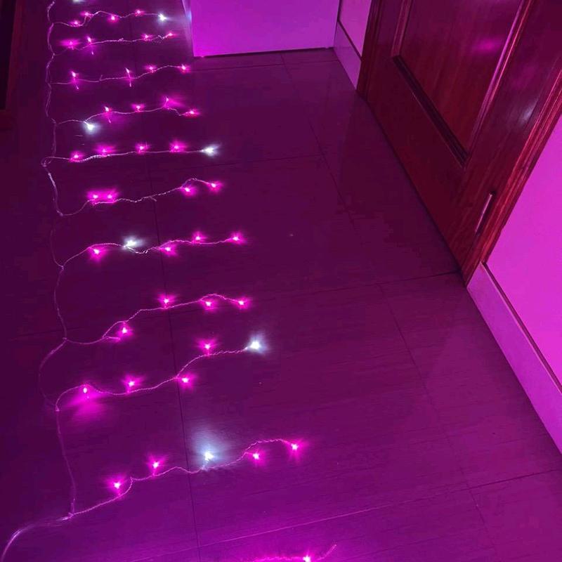  Dây Rủ Mành Đèn LED DeCor Trang Trí Trần Dạp Quán Cà Phê Trà Sữa Hồng Điểm Chớp Trắng 12Mét Rủ Đều 60Cm 