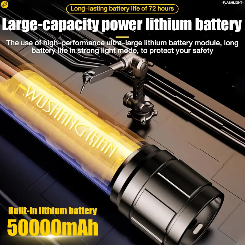 Đèn Pin Led, Công Suất 50000w, Đèn Pin Sạc, Chống Thấm Nước, Pin 5000mAh, Chiếu Sáng Trong 128 Giờ Hoặc Sử Dụng Liên Tục 4