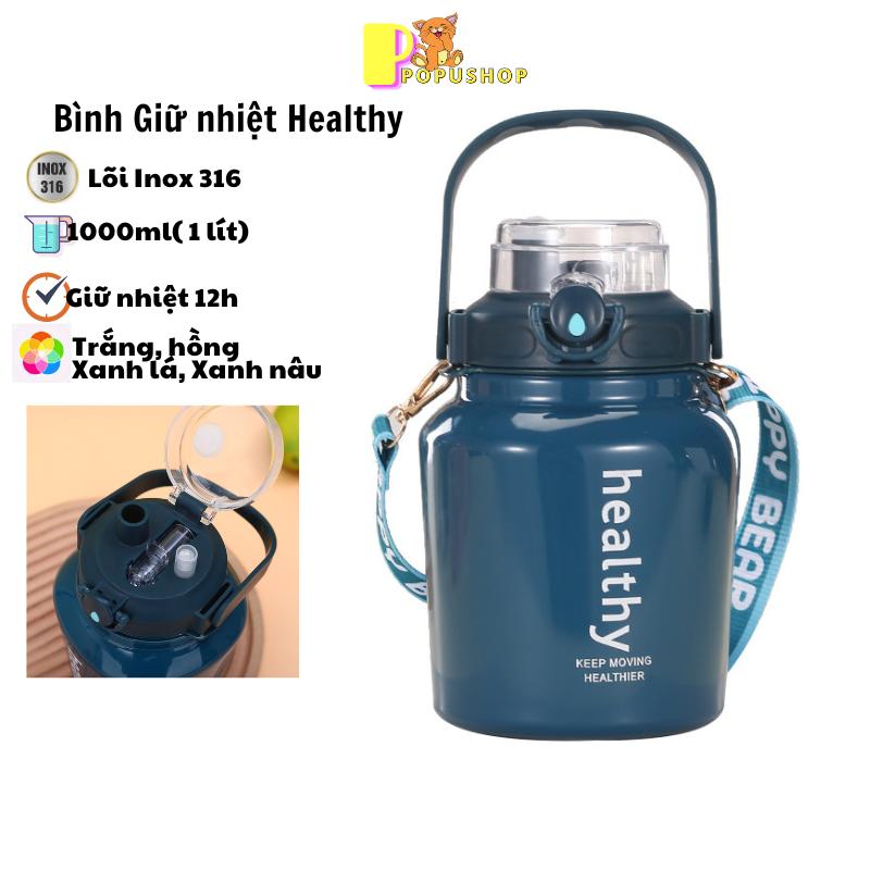 Bình giữ nhiệt inox 316 có phun sương dung tích 1000ml , bình giữ nhiệt có quai xách uống trực tiếp trên nắp bình bình  giữ 1