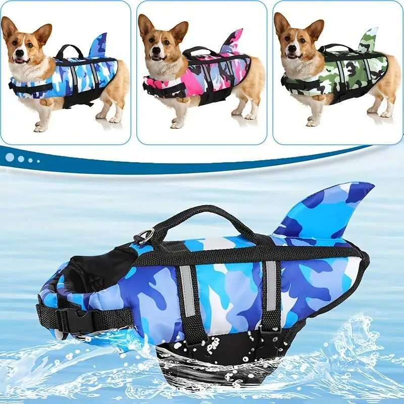 Dog Rescue Handle Lightweight ating Life Vest for Dogs with Shark Design Outdoor Surfing and Beach Activities