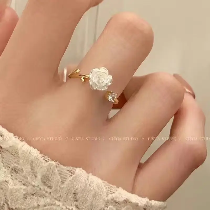 Nhẫn Hoa Trà, Siêu Nhẹ Nhàng, Dành Cho Nữ, Thiết Kế Đặc Biệt Phong Cách Ngầu Mở Cao Cấp Nhẫn Ngón Trỏ Có Thể Điều Chỉnh Phong Cách Instagram Women