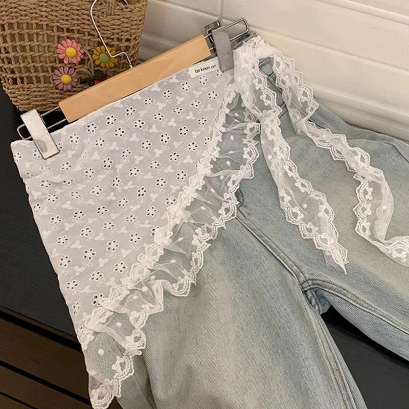 Product Introduction of Soft Sweet Lace Mini Skirt Flower Hight Waist Gauze Skirt Korean Style Lace-up Ruffled Edge Skirt Female 7
