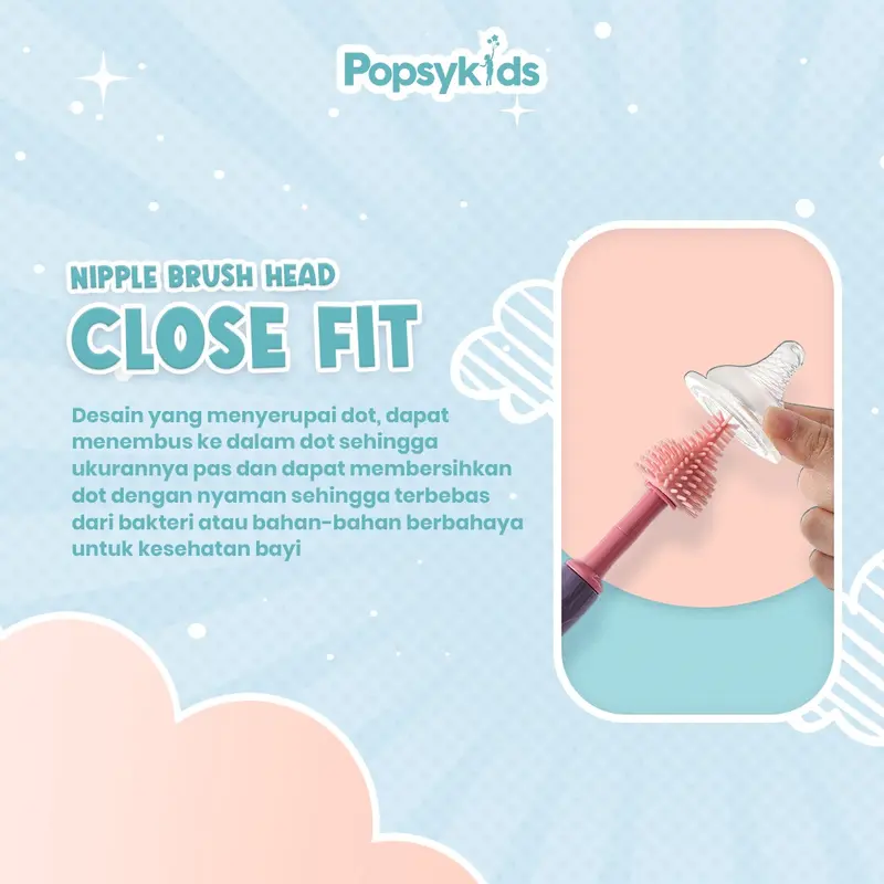 Popsykids Silicone Bottle Brush Set 3 in 1 - Sikat Botol Bayi Silikon 3 in 1 BPA Free Perlengkapan 3