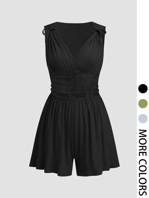 Women's Plain Bow Decor Romper, Casual Fashion Girly Comfy Romper for Daily Wear, Ladies Clothes for All Seasons 6