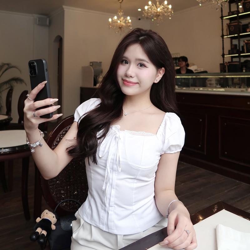 Áo babydoll nữ kiểu Linen tay phồng nơ ngực công chúa phong cách Kimee Ma380