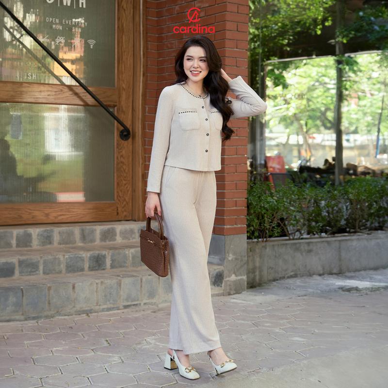 Bộ đồ nữ Cardina chất liệu len nhung thiết kế quần suông phối dây viền phong cách thanh lịch sang trọng Y25 4BTD03 8