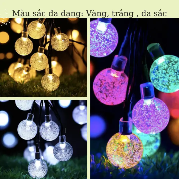 Đèn led nháy trang trí nhà cửa, trang trí cây thông noel lễ tết, đèn năng lượng mặt trời quả cầu bi bọt 30-50-100 bóng led 1