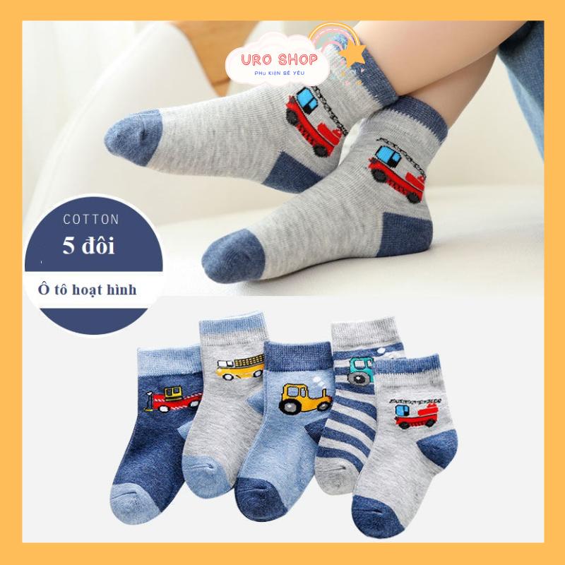 Tất trẻ em cho bé trai bé gái 1- 12 tuổi tất chân cho bé mùa thu đông vớ bé gái bé trai hình set 5 đôi Ô tô, Kuromi, Gấu dâu cute T02