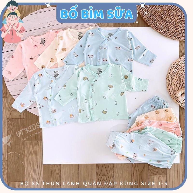 (Combo 3-5) Bộ quần áo dài tay thun lạnh cho bé sơ sinh VT chất thun lạnh nhiều màu in hoạ tiết cho bé 0 - 9 tháng DL04 set đồ